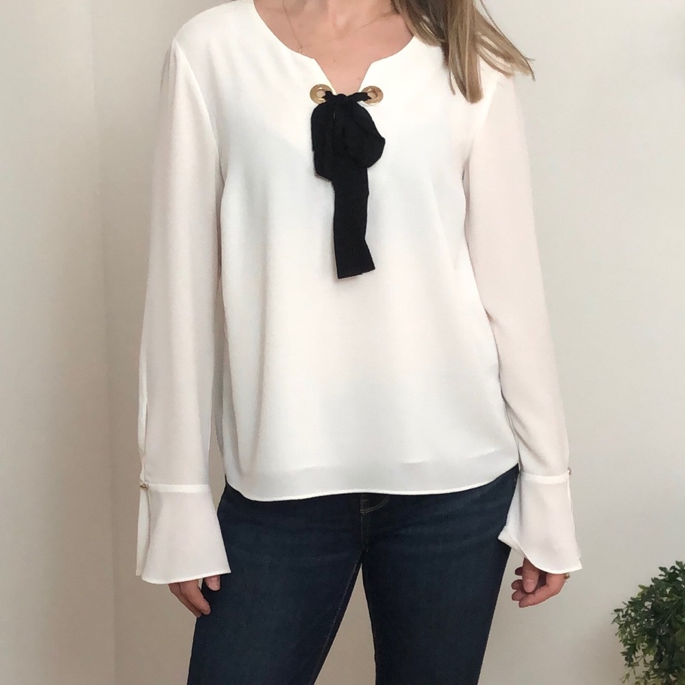 Vince Camuto Lace Up Blouse with Flutter Sleeve